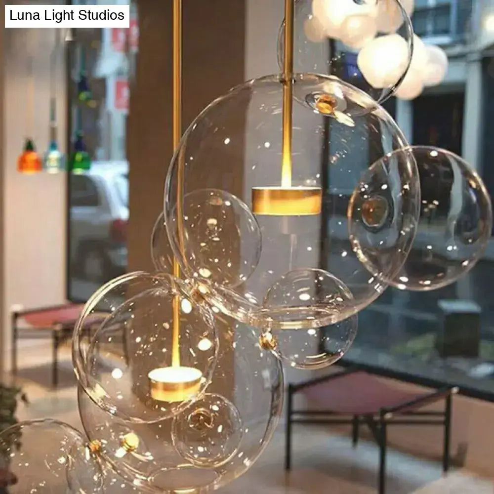 DecorBites™ Minimal Brass Bubble Pendant Light with 5 Clear Glass Heads