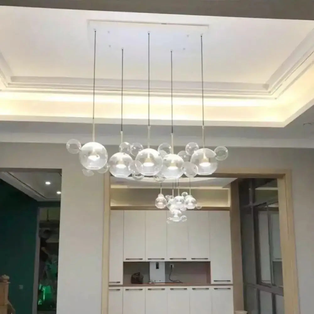 DecorBites™ Minimal Brass Bubble Pendant Light with 5 Clear Glass Heads