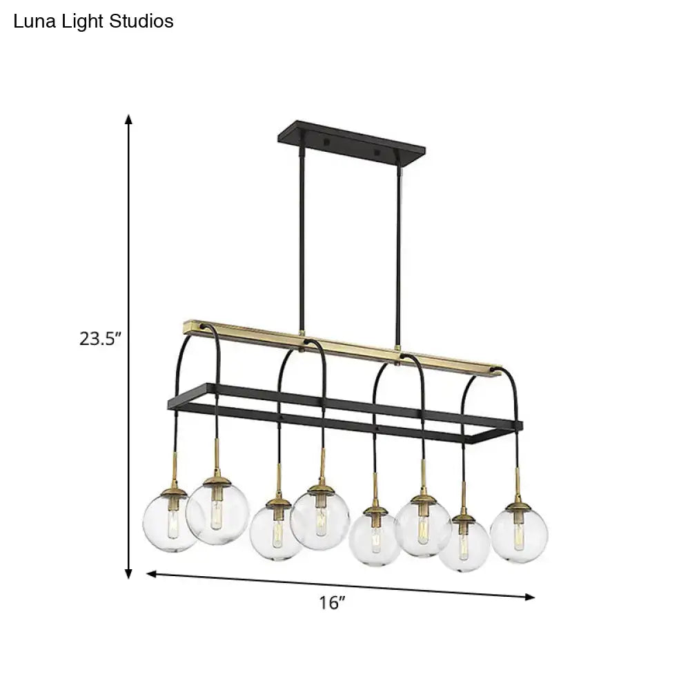 DecorBites™ Minimalist Arch Island Pendant – Clear Glass, 8 Bulbs Hanging Light in Black and Gold