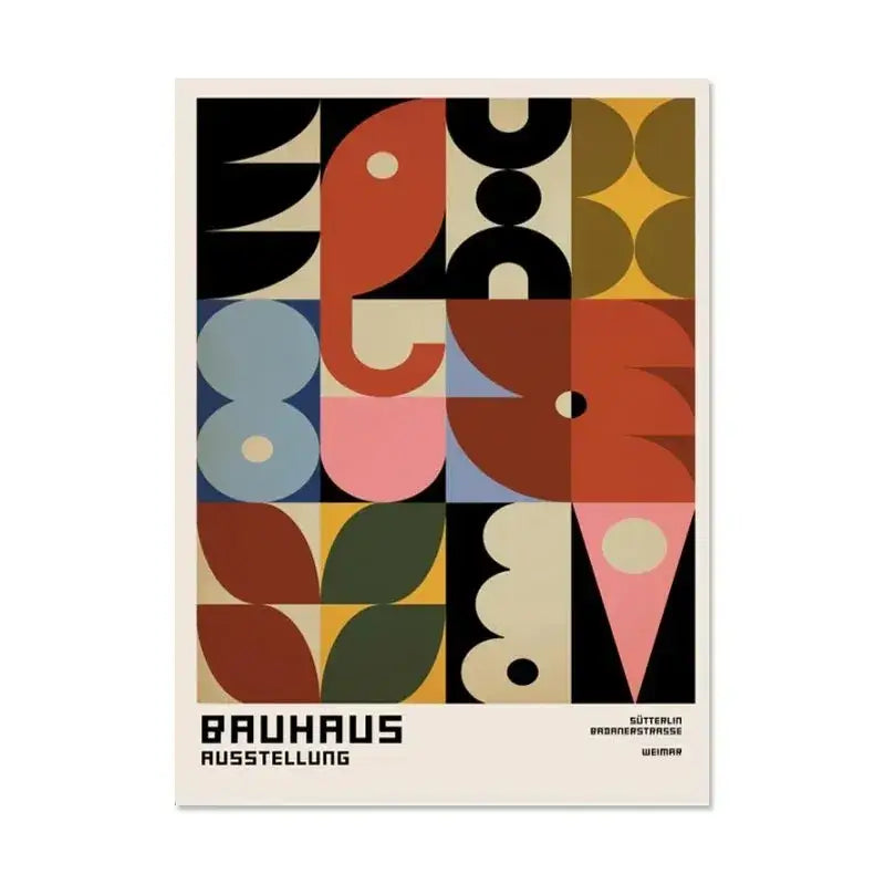 Decorbites™ minimalist black and white wall art canvas featuring vibrant bauhaus geometric patterns with bold colors