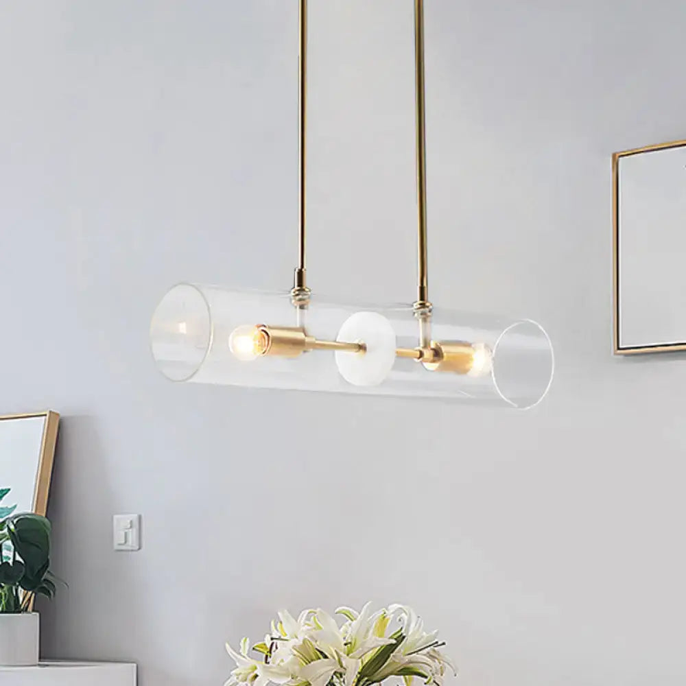 DecorBites™ Minimalist Brass Finish Island Pendant with Clear Glass Tubes - Suspended Lighting Fixture