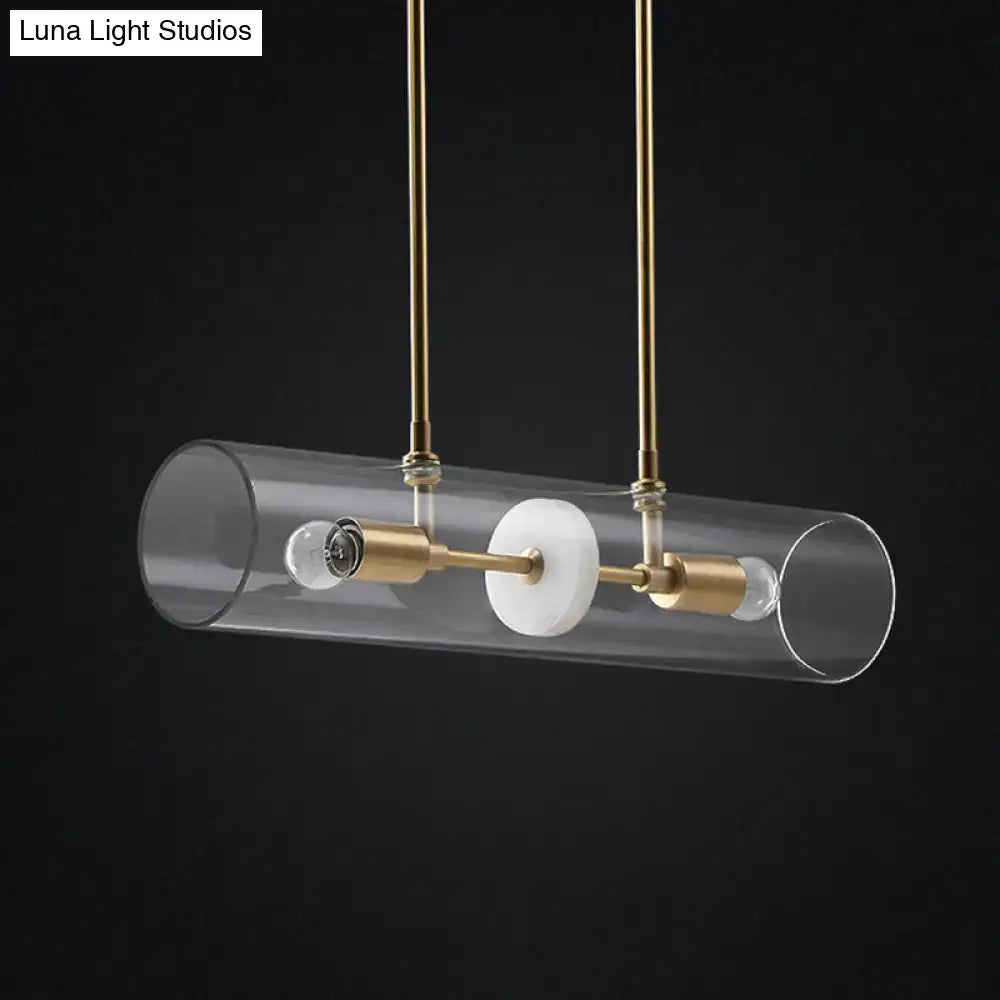 DecorBites™ Minimalist Brass Finish Island Pendant with Clear Glass Tubes - Suspended Lighting Fixture
