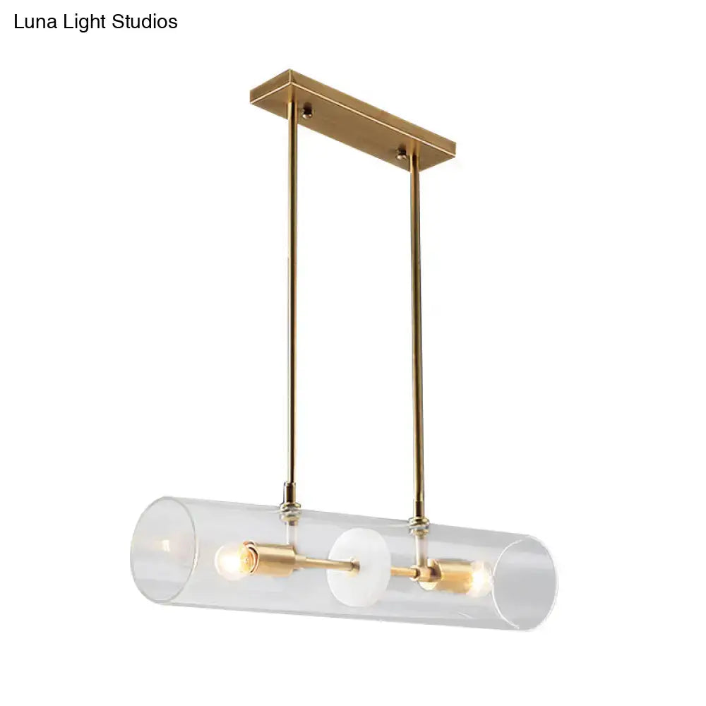 DecorBites™ Minimalist Brass Finish Island Pendant with Clear Glass Tubes - Suspended Lighting Fixture
