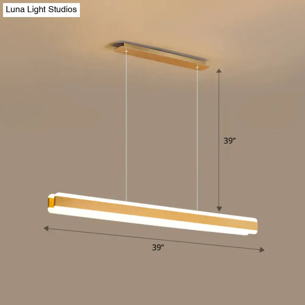 Decorbites minimalist led island pendant with sleek gold metal frame and warm white linear acrylic hanging light illumination