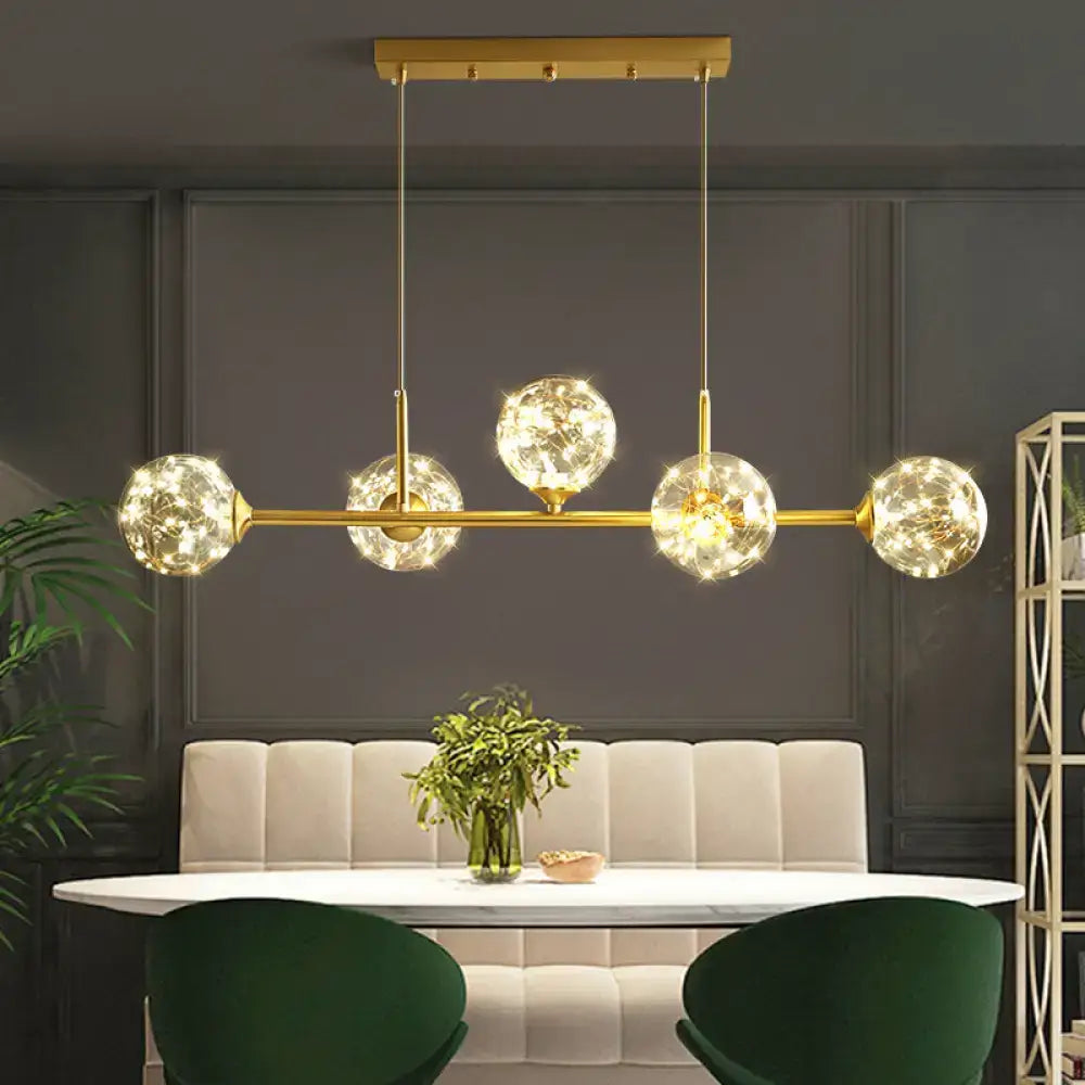 DecorBites™ Minimalist LED Pendant Light with Clear Glass Sphere Shade and Brass Finish