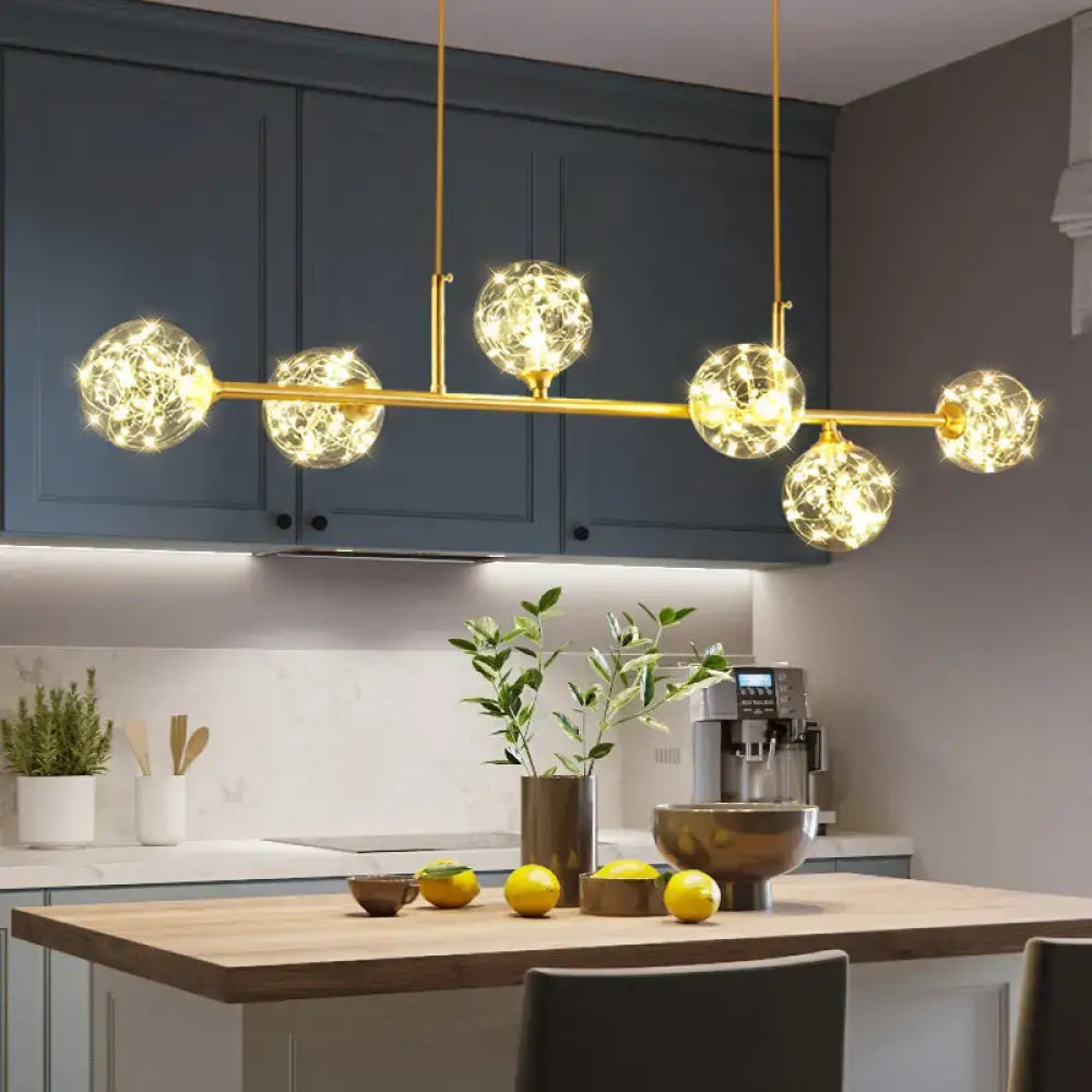 DecorBites™ Minimalist LED Pendant Light with Clear Glass Sphere Shade and Brass Finish