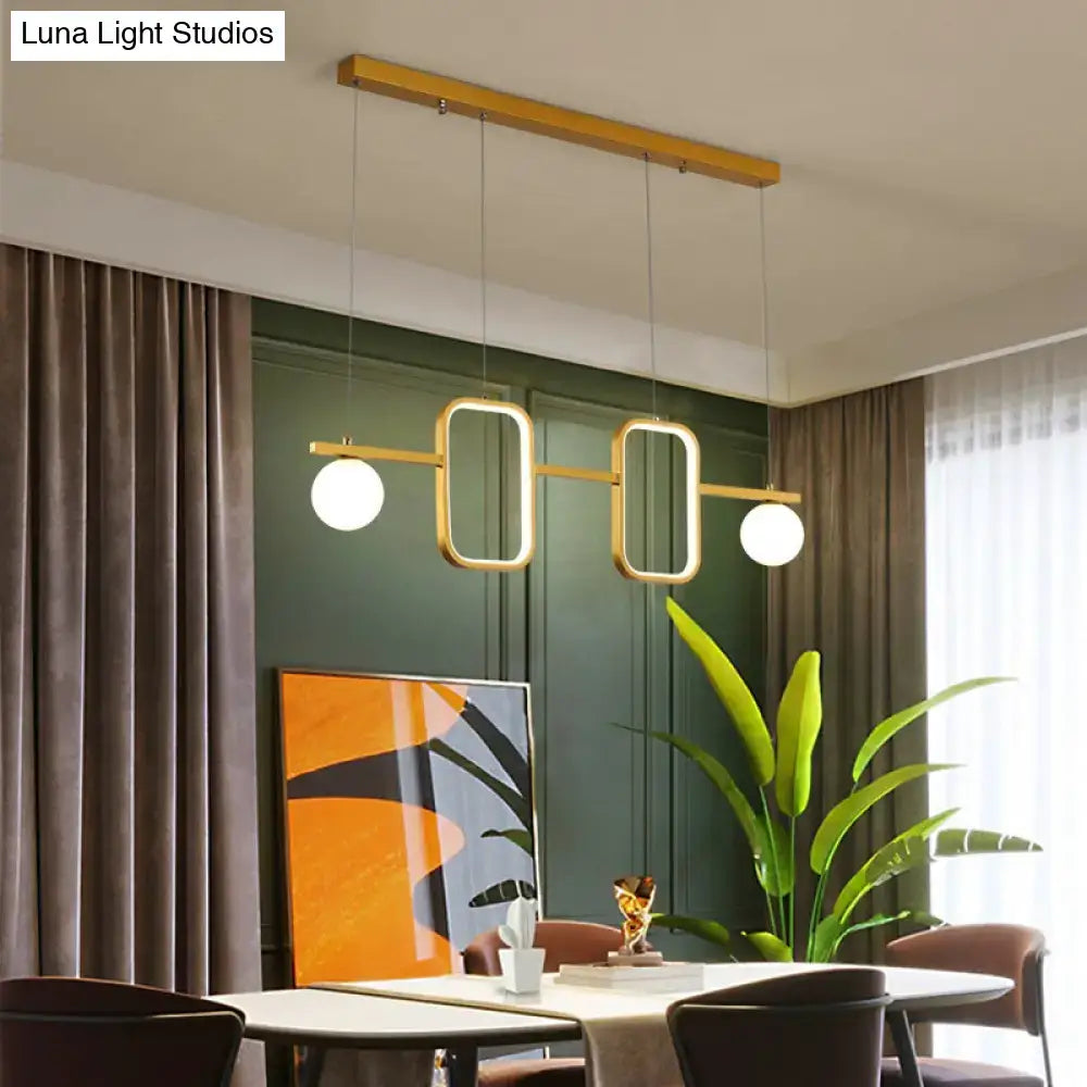 DecorBites™ Minimalist Metal Dining Room Island Ceiling Light with Symmetrical Geometric LED Design and Cream Glass Shade