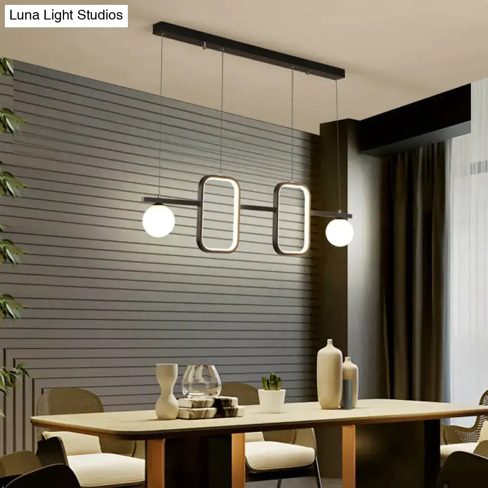 DecorBites™ Minimalist Metal Dining Room Island Ceiling Light with Symmetrical Geometric LED Design and Cream Glass Shade