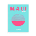 DecorBites minimalist travel posters featuring vibrant turquoise and pink maui surf art prints for living room decor