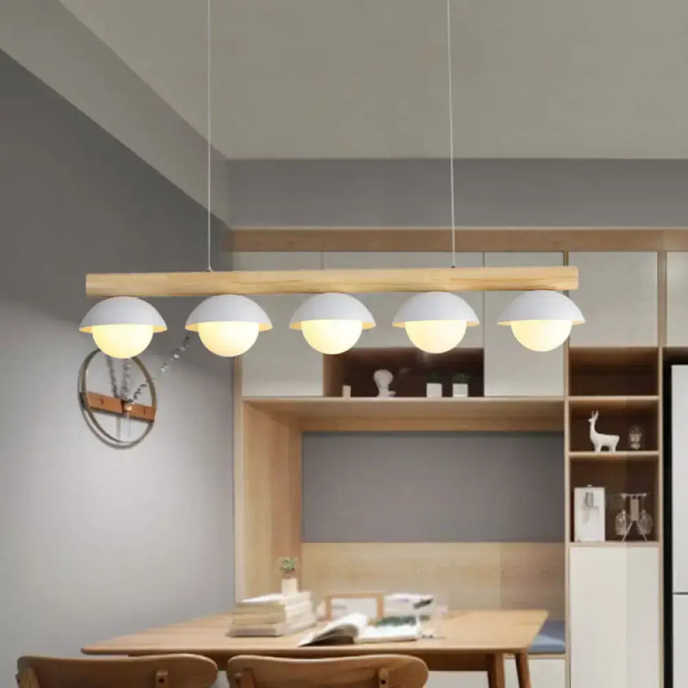 DecorBites™ Minimalist Wood Island Pendant - Grey Dome-Shaped Hanging Light