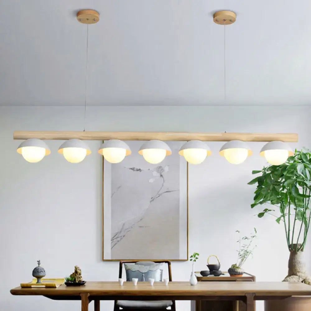 DecorBites™ Minimalist Wood Island Pendant - Grey Dome-Shaped Hanging Light