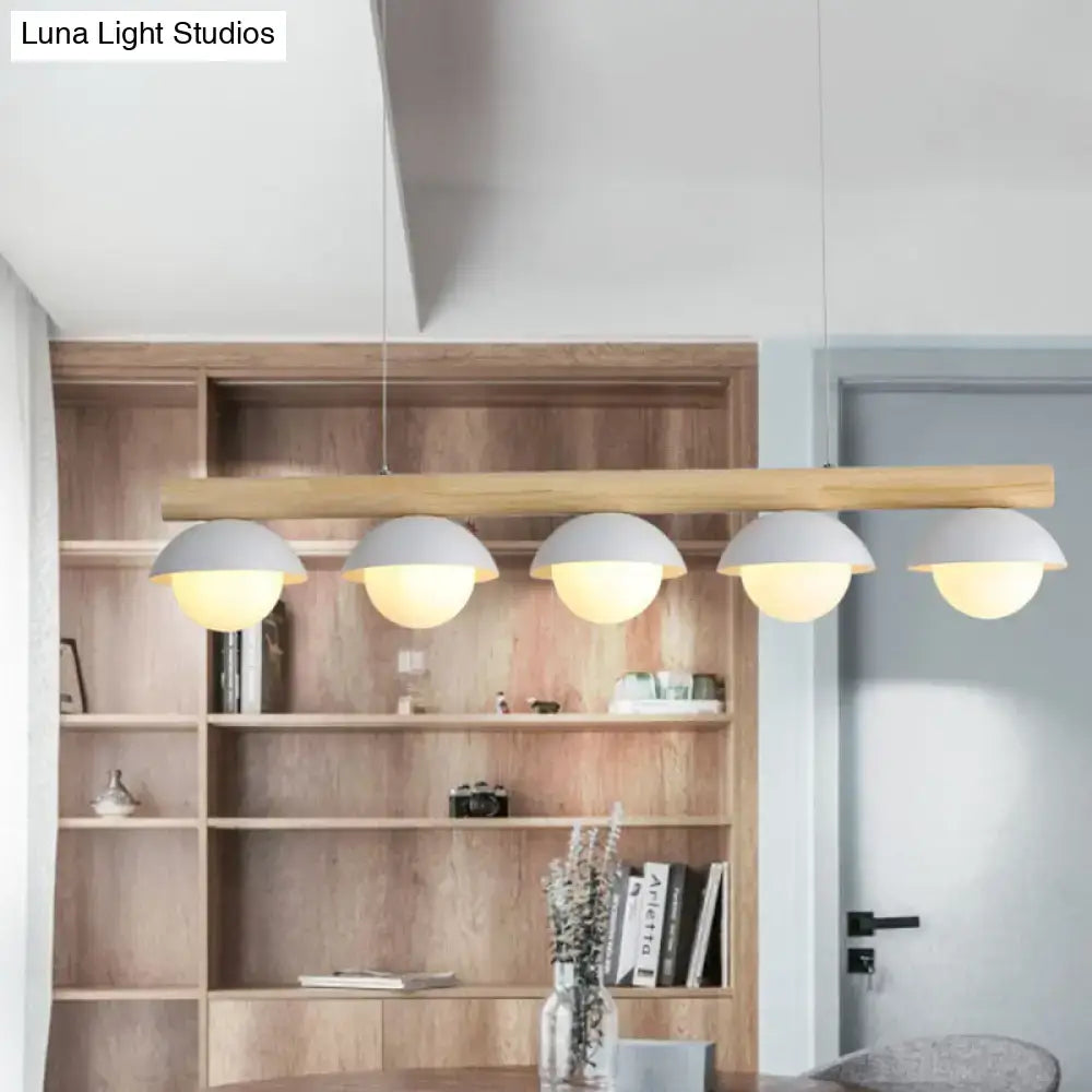 DecorBites™ Minimalist Wood Island Pendant - Grey Dome-Shaped Hanging Light