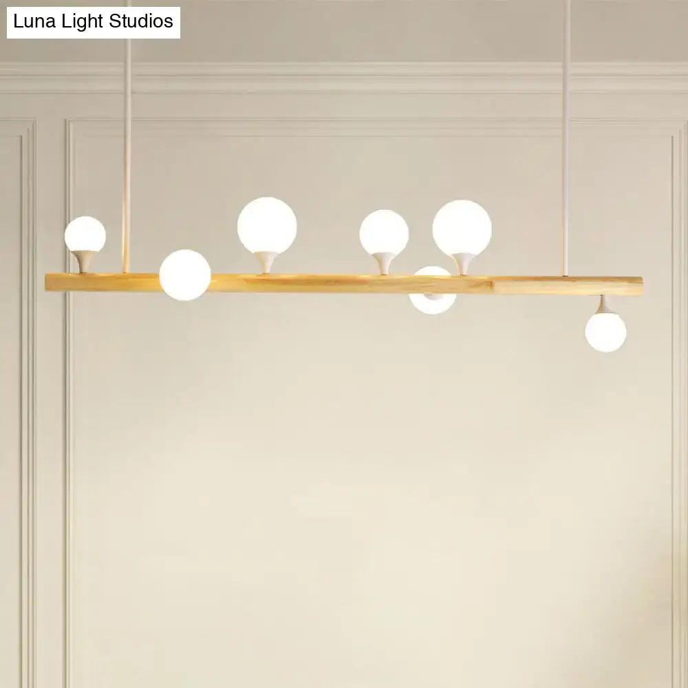 DecorBites™ Minimalist Wood Island Pendant Light with Opal Glass Balls - perfect for Restaurants