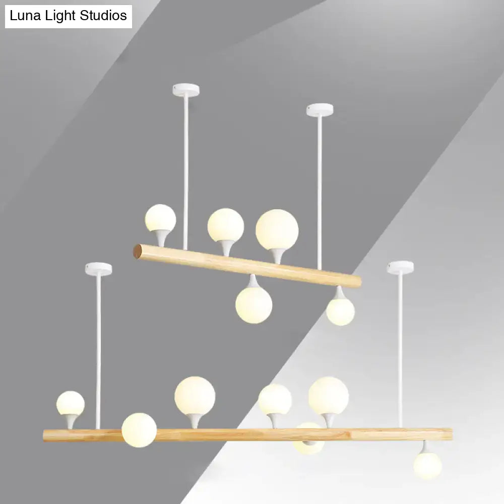 DecorBites™ Minimalist Wood Island Pendant Light with Opal Glass Balls - perfect for Restaurants
