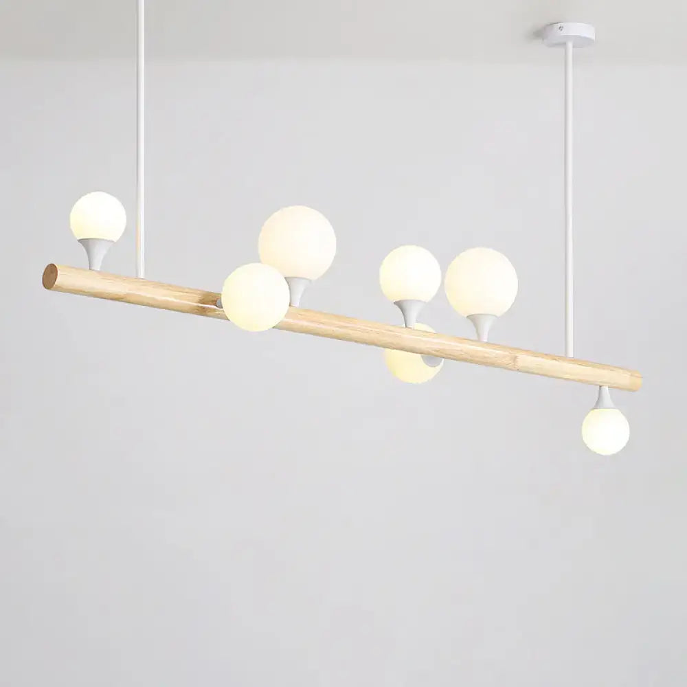 DecorBites™ Minimalist Wood Island Pendant Light with Opal Glass Balls - perfect for Restaurants