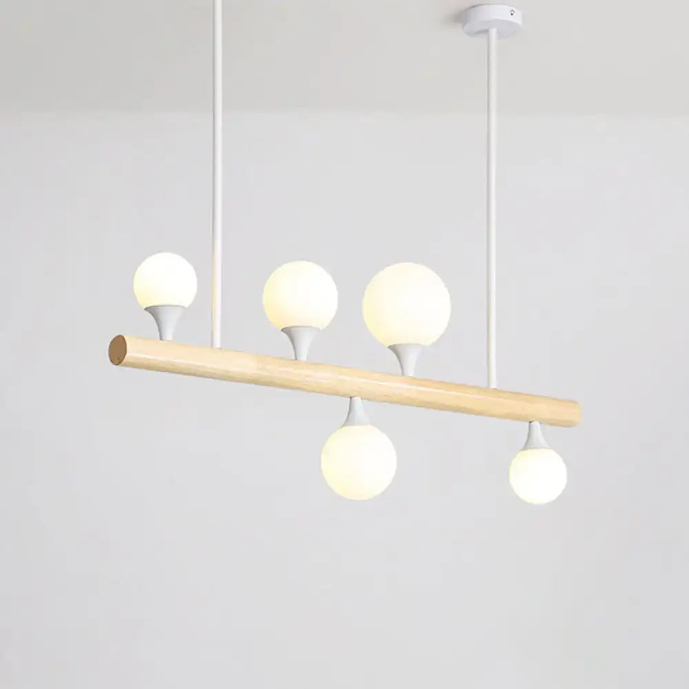 DecorBites™ Minimalist Wood Island Pendant Light with Opal Glass Balls - perfect for Restaurants