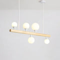 DecorBites minimalist wood island pendant light with natural wood bar and frosted opal glass balls for restaurants 220-240v