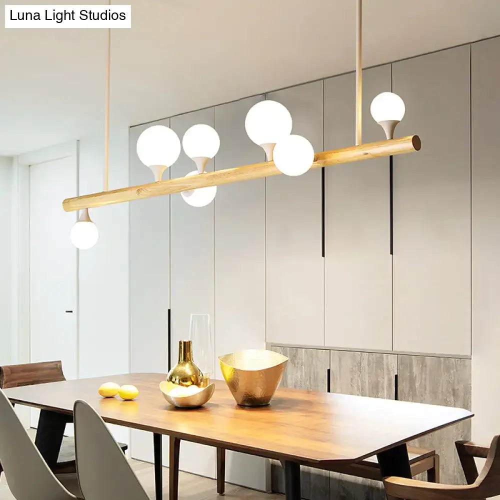 DecorBites™ Minimalist Wood Island Pendant Light with Opal Glass Balls - perfect for Restaurants