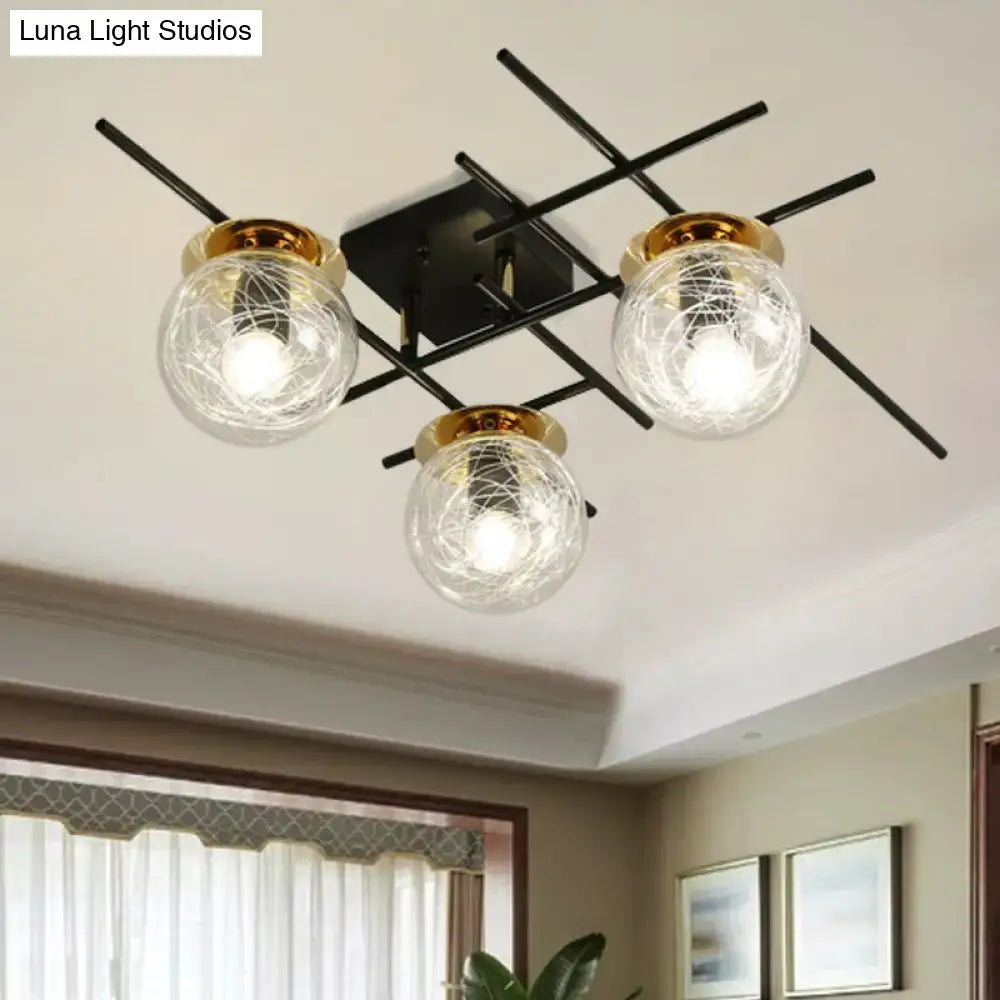 DecorBites™ Minimalistic 3-Head Semi-Flush Ceiling Light with Clear/Smoke Gray Glass for Bedroom