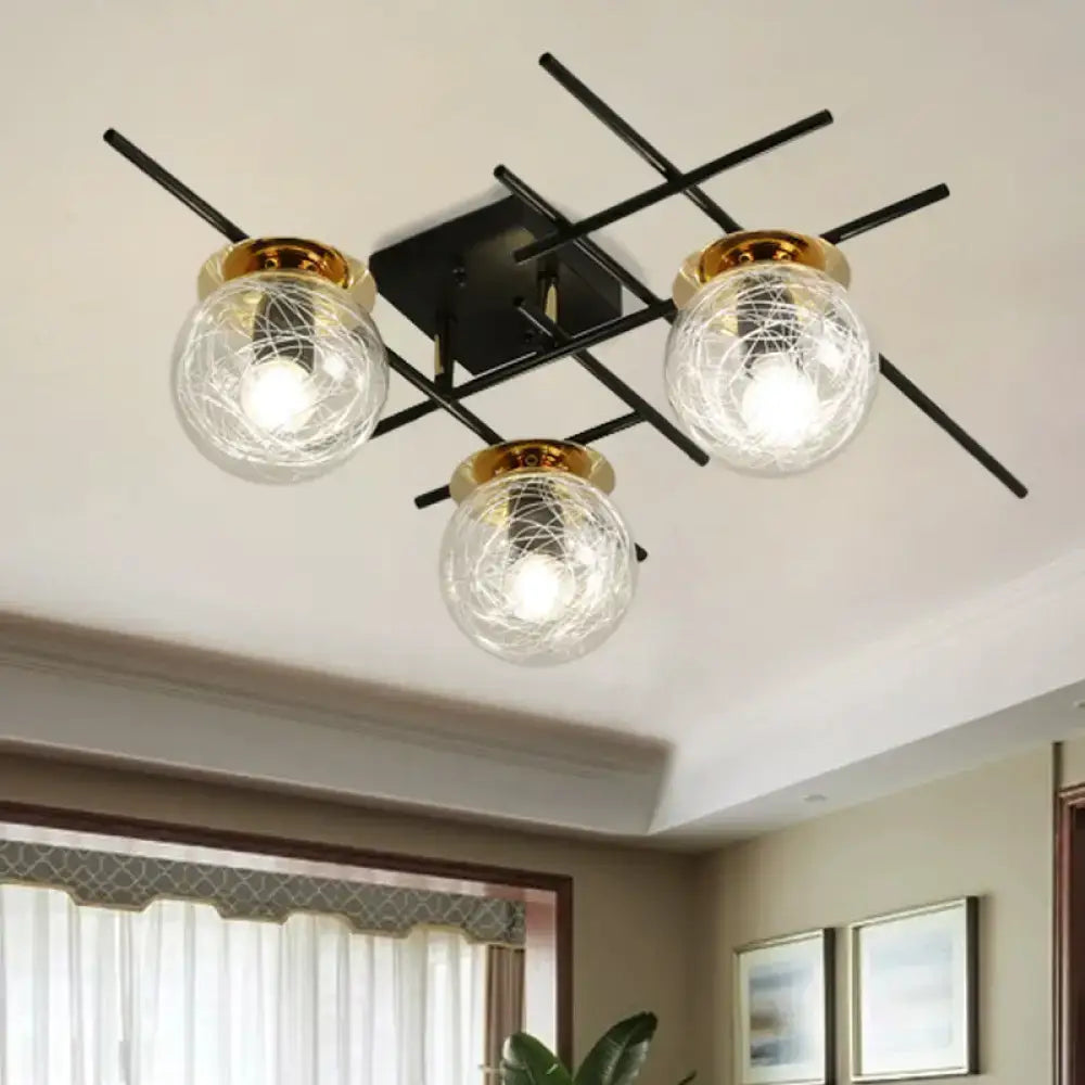 DecorBites™ Minimalistic 3-Head Semi-Flush Ceiling Light with Clear/Smoke Gray Glass for Bedroom