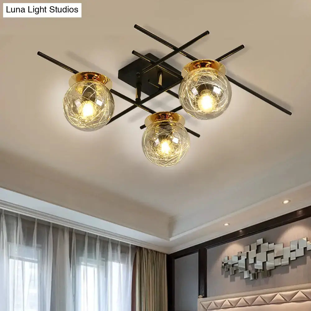 DecorBites™ Minimalistic 3-Head Semi-Flush Ceiling Light with Clear/Smoke Gray Glass for Bedroom