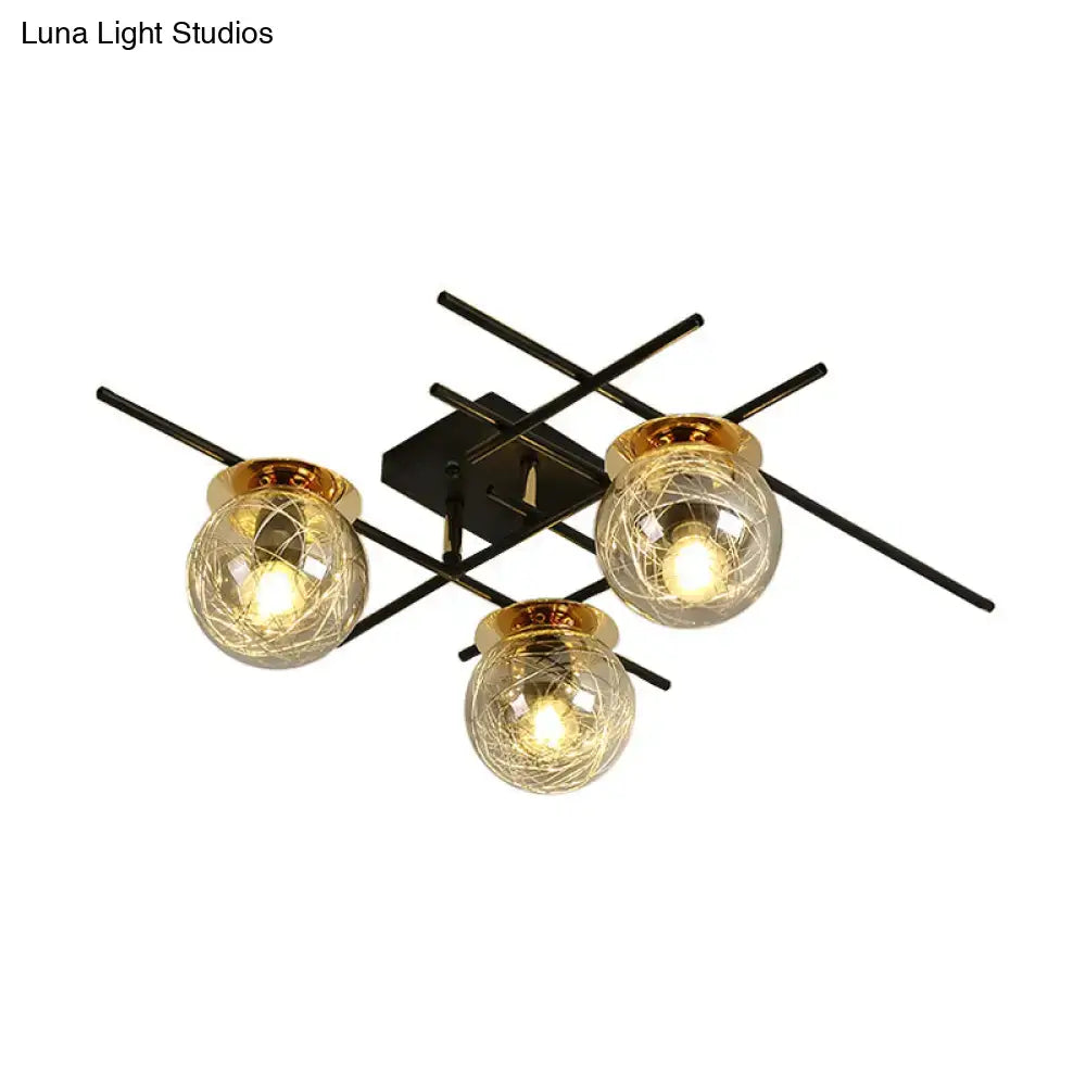 DecorBites™ Minimalistic 3-Head Semi-Flush Ceiling Light with Clear/Smoke Gray Glass for Bedroom