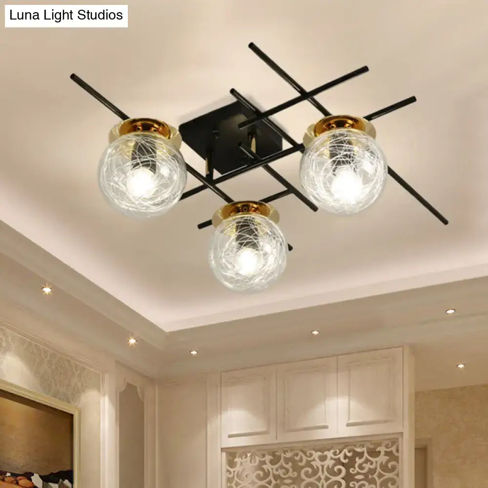 DecorBites™ Minimalistic 3-Head Semi-Flush Ceiling Light with Clear/Smoke Gray Glass for Bedroom