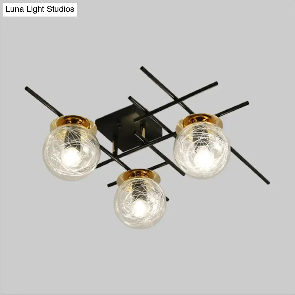 DecorBites™ Minimalistic 3-Head Semi-Flush Ceiling Light with Clear/Smoke Gray Glass for Bedroom