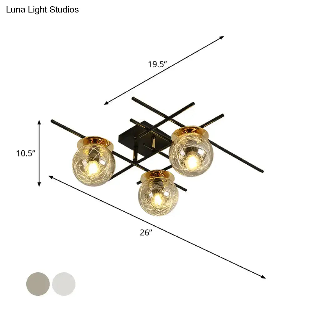 DecorBites™ Minimalistic 3-Head Semi-Flush Ceiling Light with Clear/Smoke Gray Glass for Bedroom