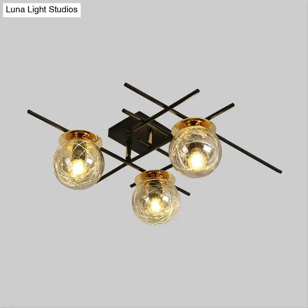 DecorBites™ Minimalistic 3-Head Semi-Flush Ceiling Light with Clear/Smoke Gray Glass for Bedroom