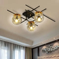 DecorBites™ minimalistic 3-head semi-flush ceiling light with clear smoke gray glass and gold-toned rims for bedroom use