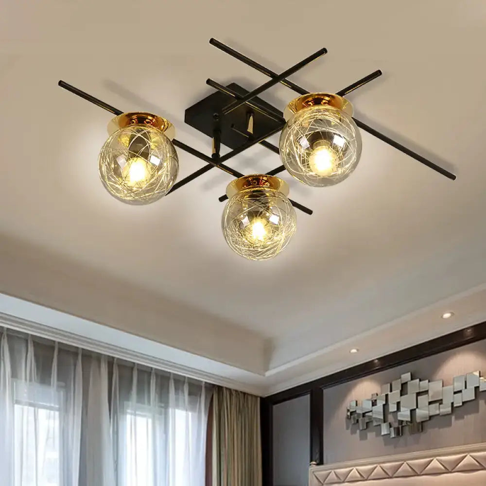 DecorBites™ Minimalistic 3-Head Semi-Flush Ceiling Light with Clear/Smoke Gray Glass for Bedroom