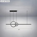 Black minimalist acrylic led ceiling light with sleek circular rings and horizontal bar by luna light studios for dining room