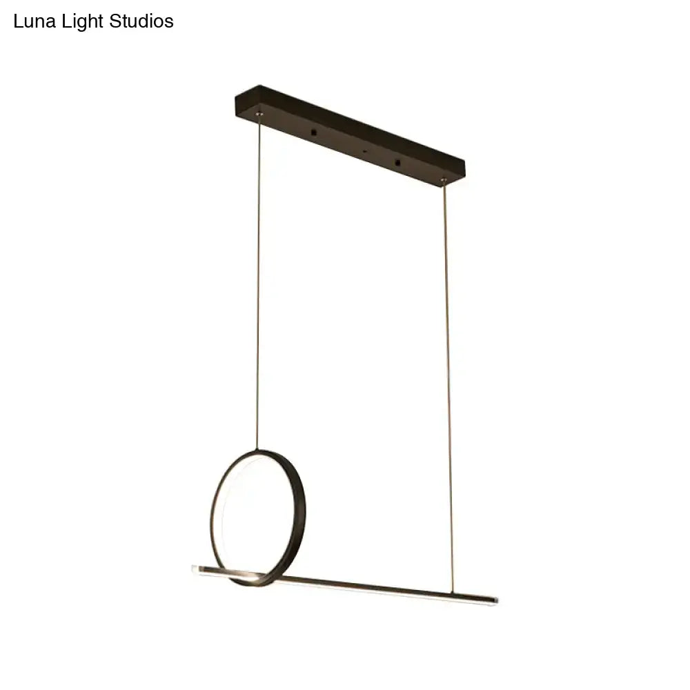 DecorBites™ Minimalistic Iron LED Island Light Fixture: Linear and Ring Design - Black Finish, 2-Head Hanging