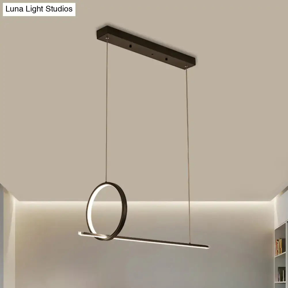 DecorBites™ Minimalistic Iron LED Island Light Fixture: Linear and Ring Design - Black Finish, 2-Head Hanging