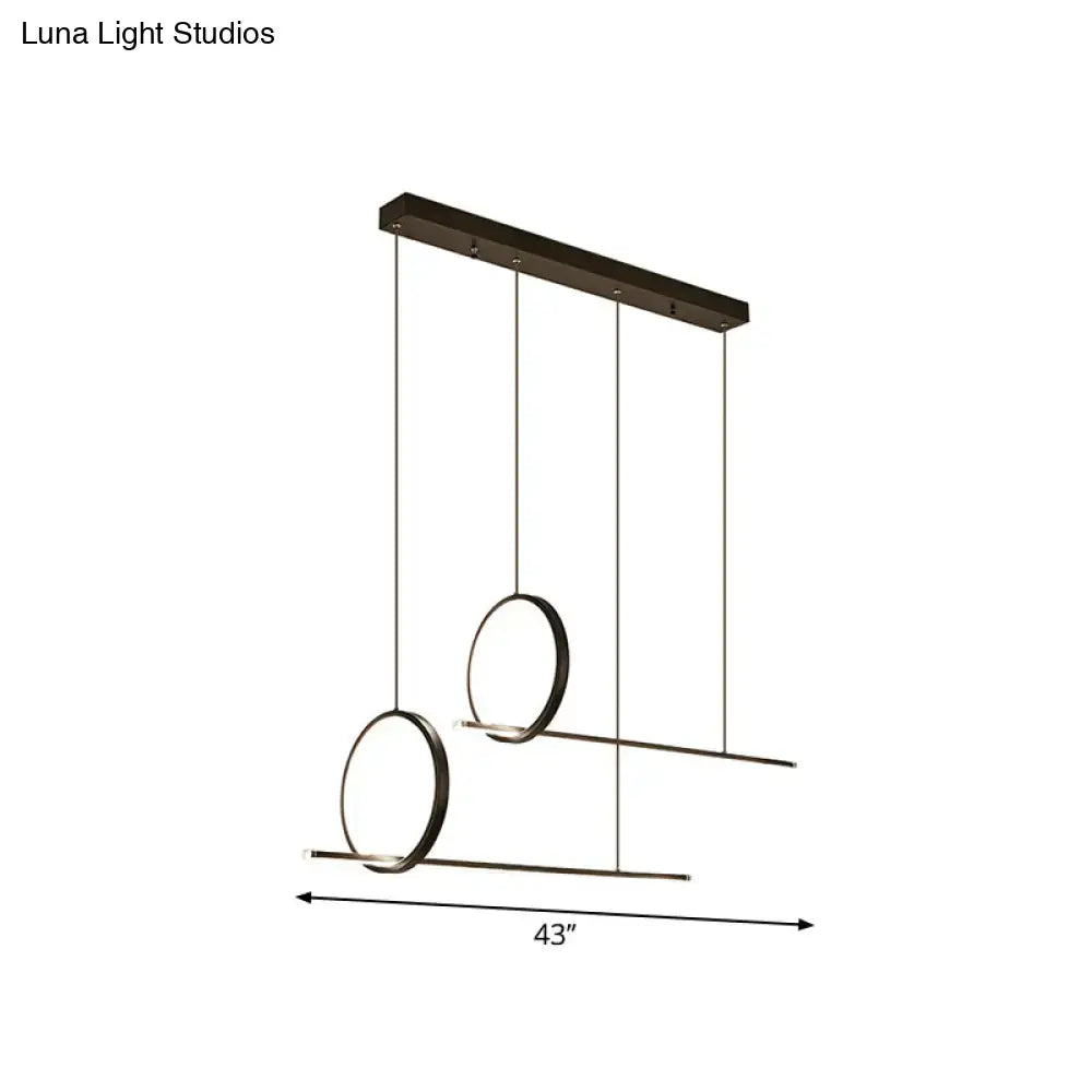 DecorBites™ Minimalistic Iron LED Island Light Fixture: Linear and Ring Design - Black Finish, 2-Head Hanging
