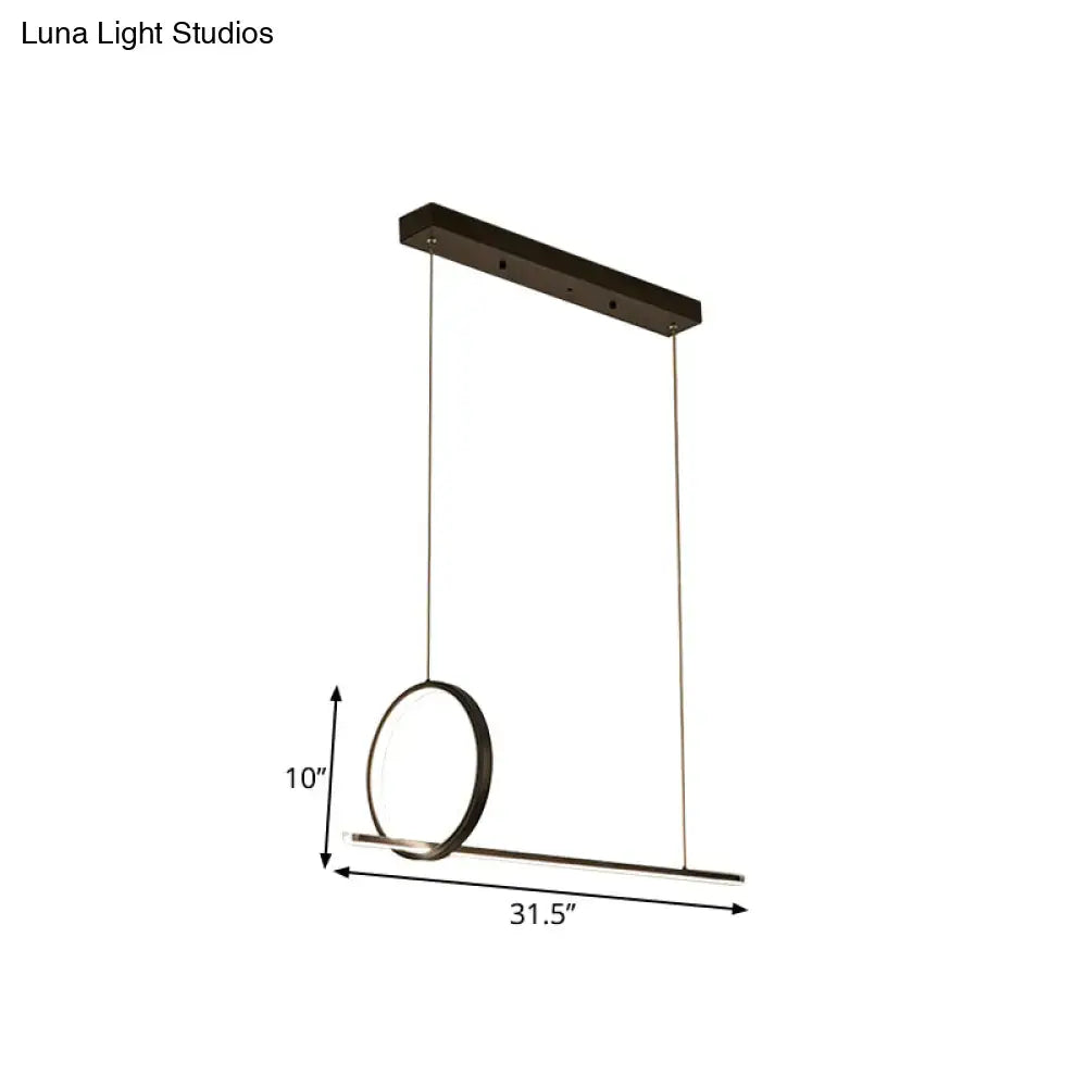 DecorBites™ Minimalistic Iron LED Island Light Fixture: Linear and Ring Design - Black Finish, 2-Head Hanging