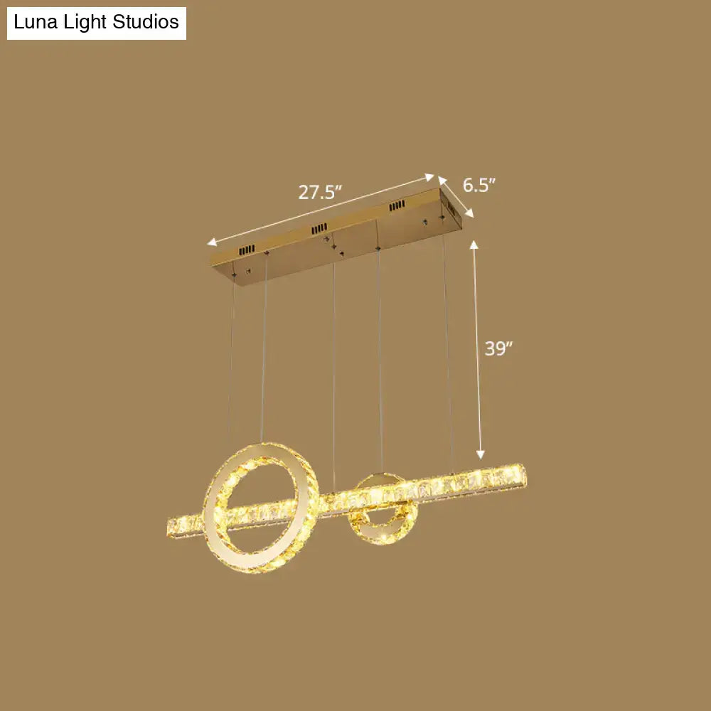 DecorBites™ Minimalistic LED Pendant Lighting Fixture with Beveled Cut Crystal Linear and Ring Hanging Design - Clear