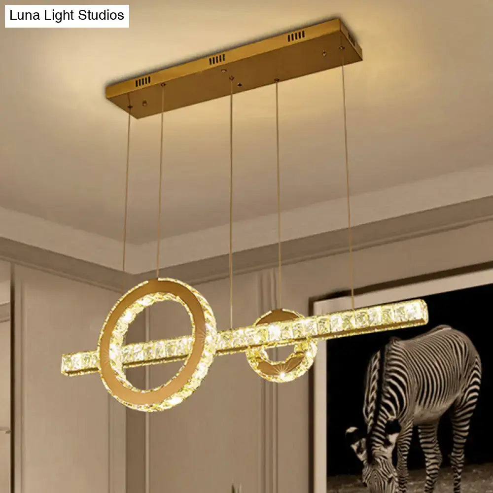 DecorBites™ Minimalistic LED Pendant Lighting Fixture with Beveled Cut Crystal Linear and Ring Hanging Design - Clear