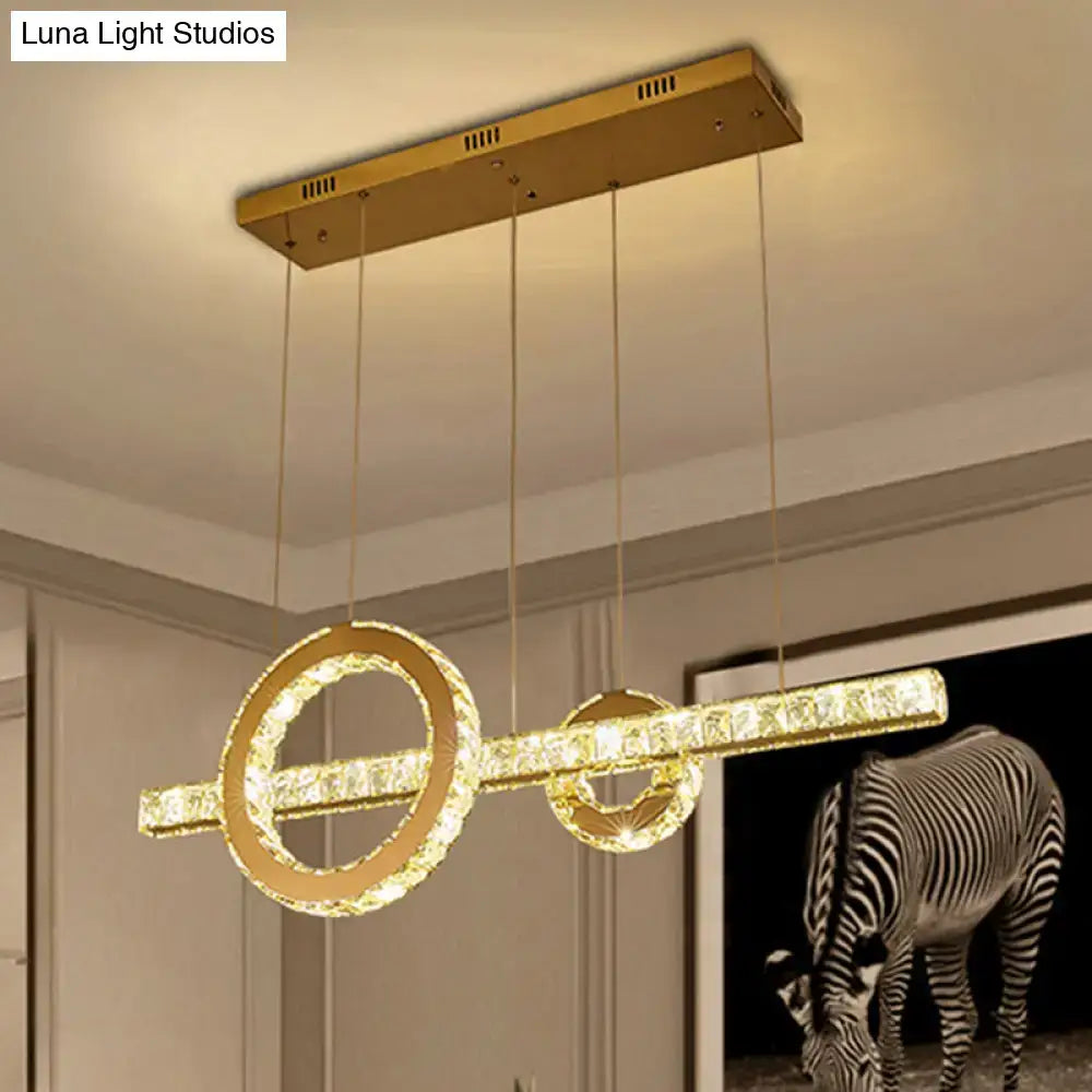 DecorBites™ Minimalistic LED Pendant Lighting Fixture with Beveled Cut Crystal Linear and Ring Hanging Design - Clear