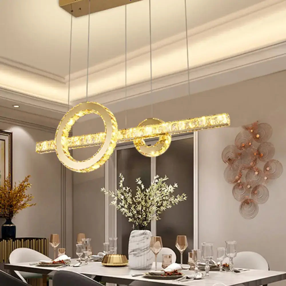 DecorBites™ Minimalistic LED Pendant Lighting Fixture with Beveled Cut Crystal Linear and Ring Hanging Design - Clear