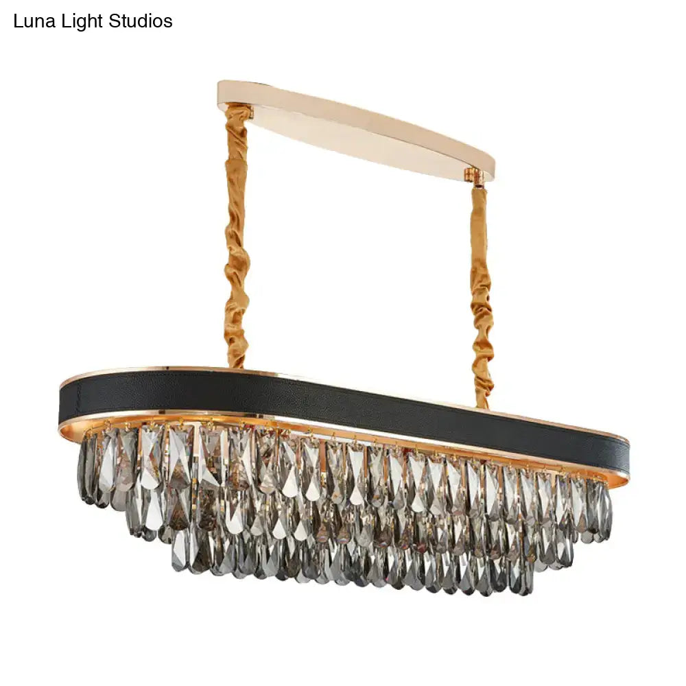 DecorBites™ Modern 10-Light Beveled Crystal Island Pendant in Black & Gold for Dining Room