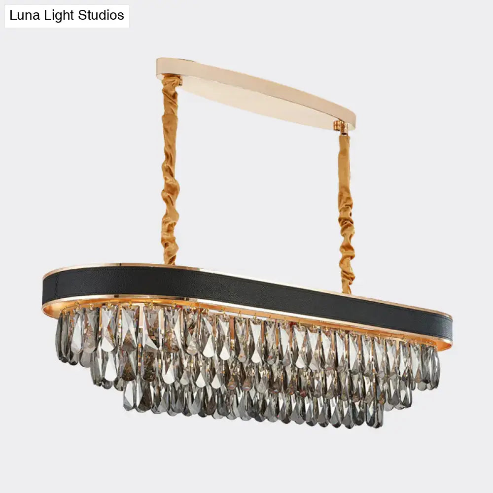 DecorBites™ Modern 10-Light Beveled Crystal Island Pendant in Black & Gold for Dining Room