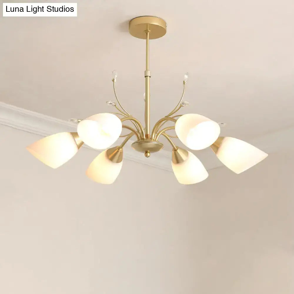 DecorBites™ Modern 3/6 Bulbs Gold Hanging Chandelier with White Glass Shade