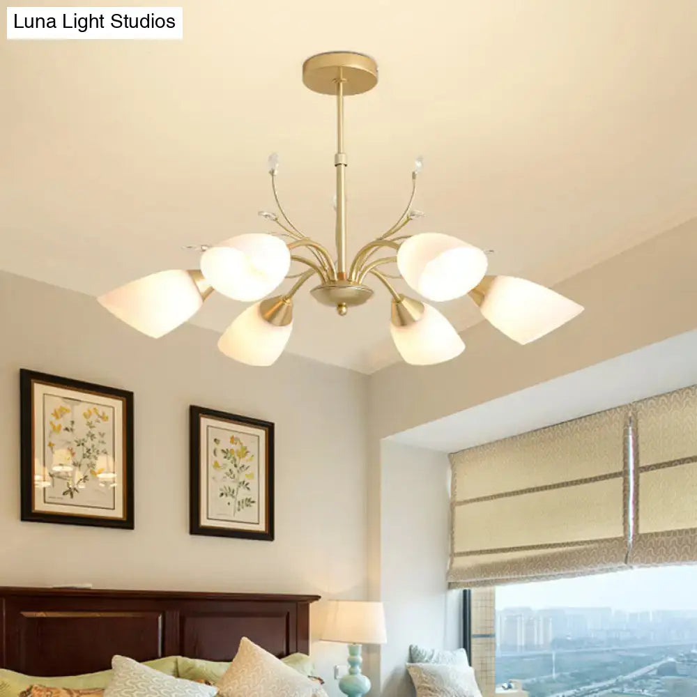 DecorBites™ Modern 3/6 Bulbs Gold Hanging Chandelier with White Glass Shade