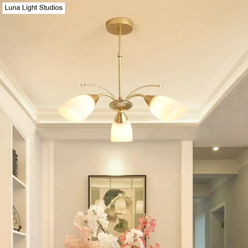 DecorBites™ Modern 3/6 Bulbs Gold Hanging Chandelier with White Glass Shade