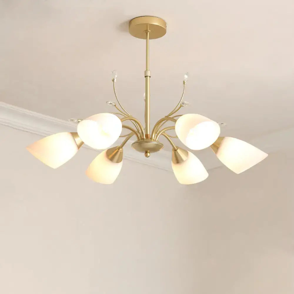 DecorBites™ Modern 3/6 Bulbs Gold Hanging Chandelier with White Glass Shade