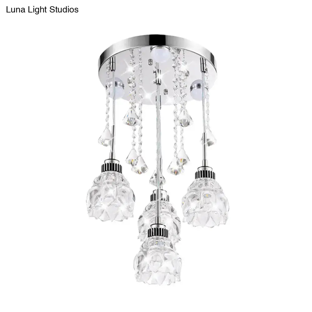 DecorBites™ Modern 4-Head Crystal Shade Flower Ceiling Light Fixture - Chrome Finish Multi-Pendant