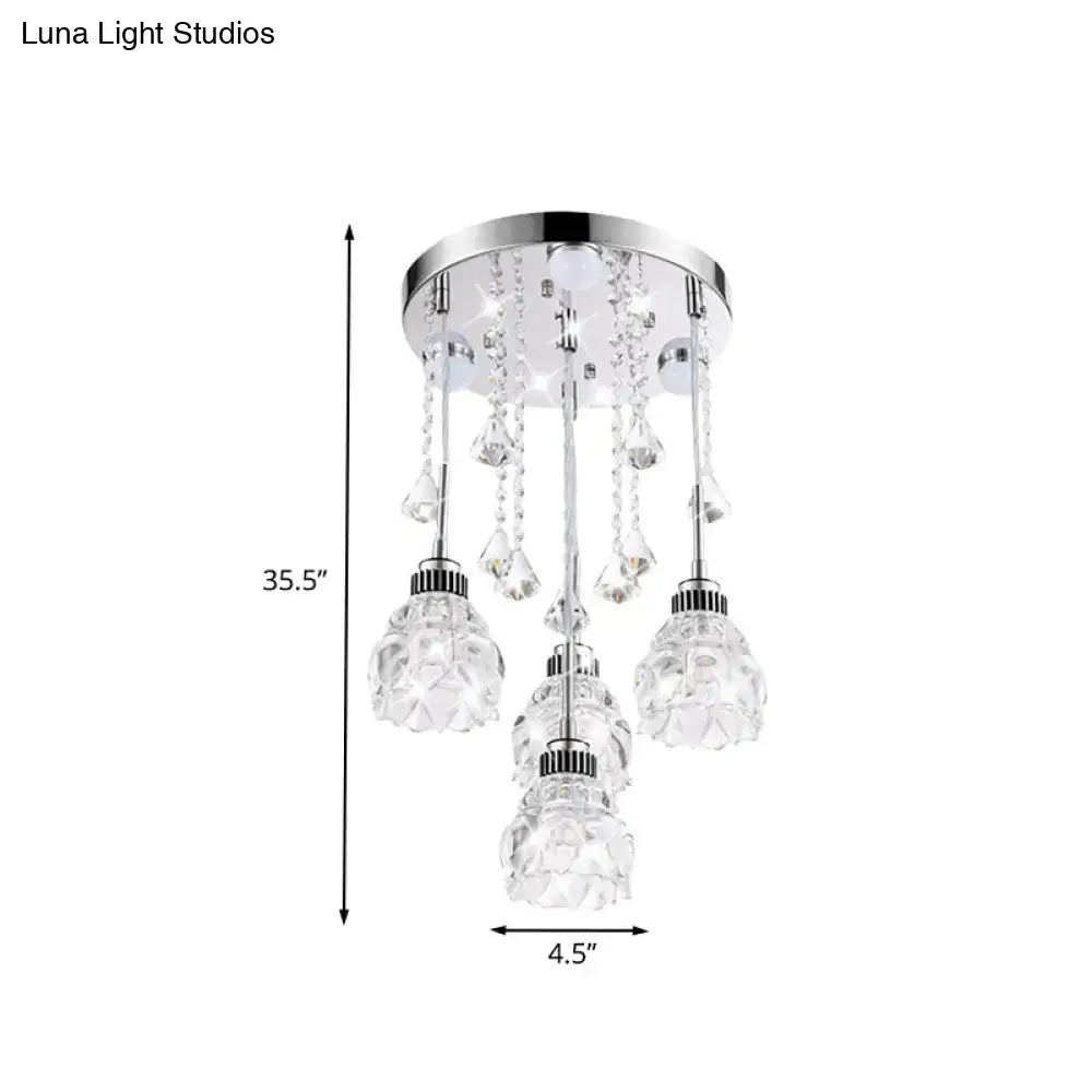 DecorBites™ Modern 4-Head Crystal Shade Flower Ceiling Light Fixture - Chrome Finish Multi-Pendant