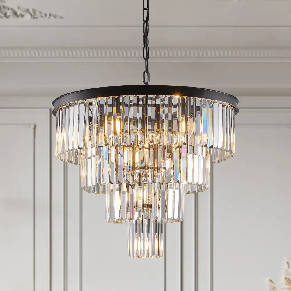 DecorBites™ Modern 4-Tier Black Crystal Chandelier